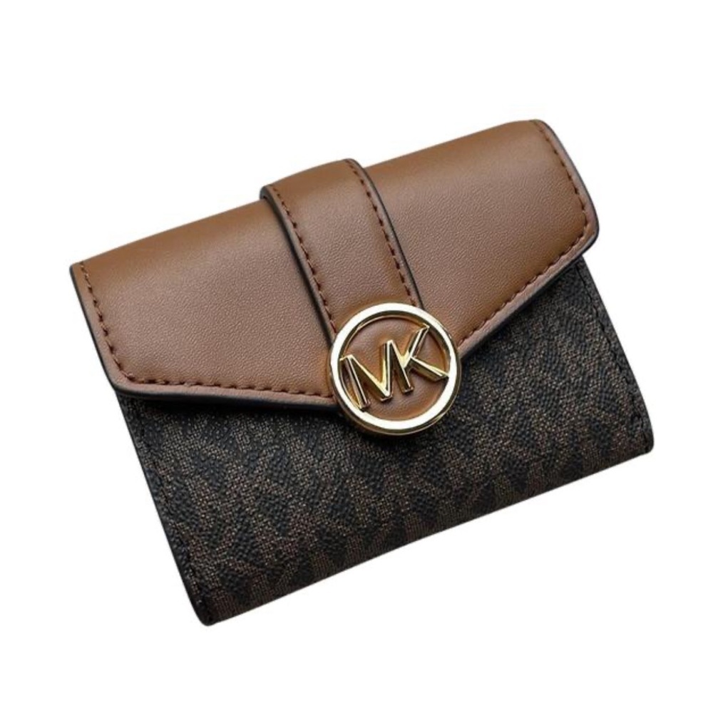 MICHAEL KORS CARMEN MEDIUM LOGO AND FAUX LEATHER WALLET BROWN - Picture 1 of 16